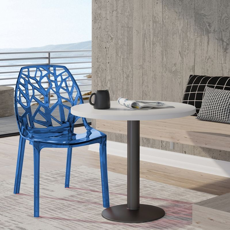 LeisureMod Cornelia Modern Spring Cut-Out Tree Design Stackable Dining Chair Transparent Blue