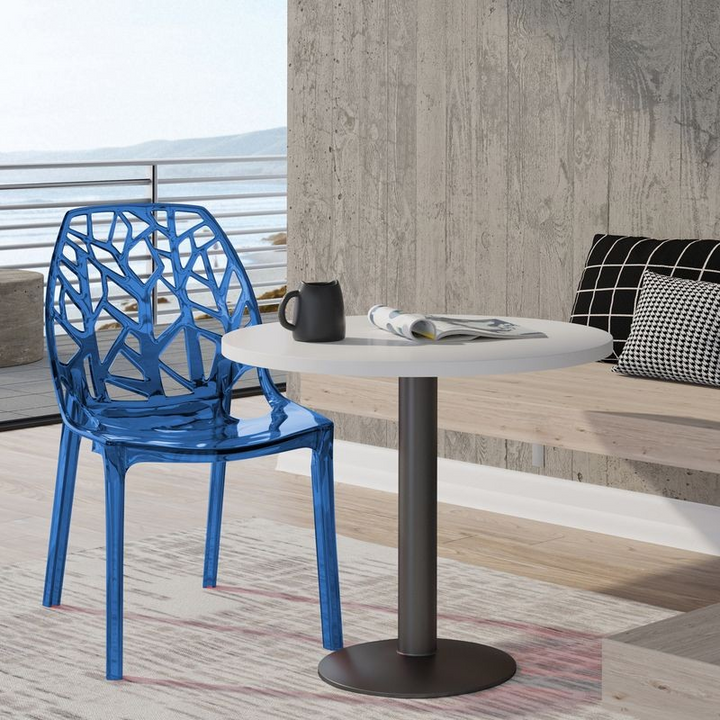 LeisureMod Cornelia Modern Spring Cut-Out Tree Design Stackable Dining Chair Transparent Blue