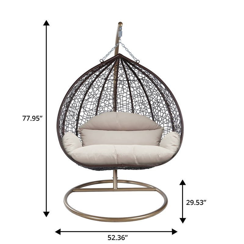 Leisuremod Recluse Collection Modern Outdoor Swing Chair Brown Frame with ES57 Beige Cushion Dimensions.