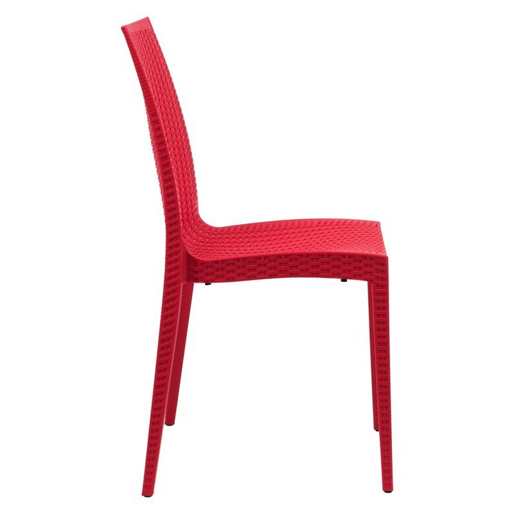 LeisureMod Weave Mace Indoor/Outdoor Dining Chair (Armless) Red Side View.