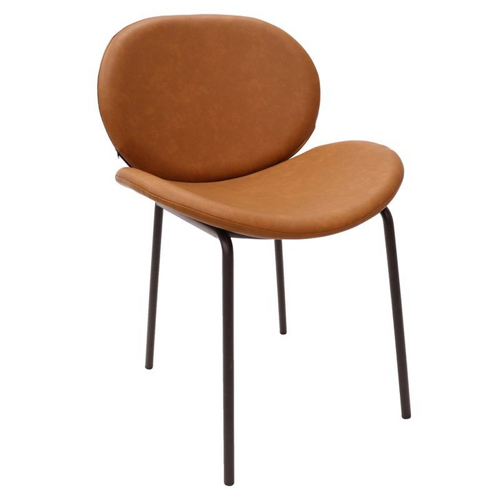 LeisureMod Servos Modern Dining Side Chair with Upholstered Faux Leather Seat and Powder Coated Iron Frame for Kitchen and Dining Room Dark Brown