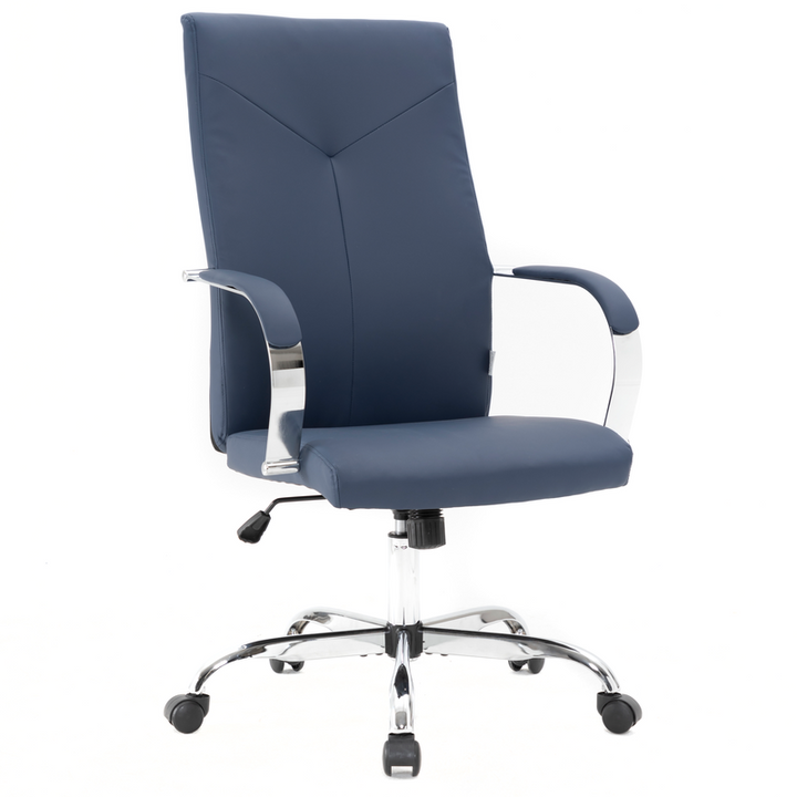 LeisureMod Sonora Modern High-Back Leather Office Chair Navy Blue