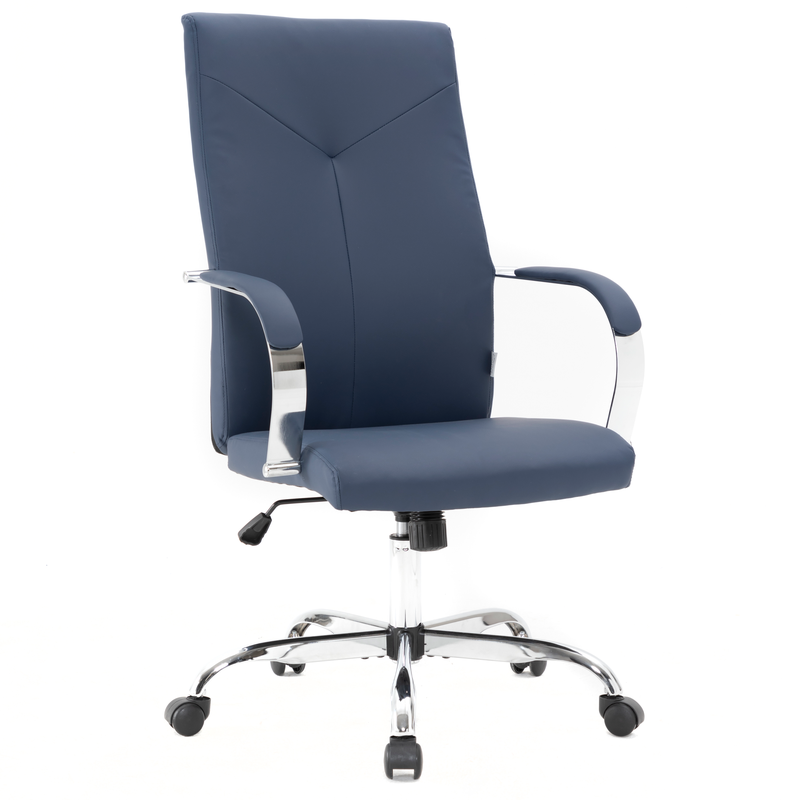 LeisureMod Sonora Modern High-Back Leather Office Chair Navy Blue
