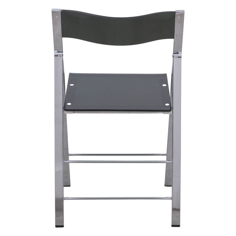 LeisureMod Menno Modern Acrylic Folding Chair Transparent Black Back View.