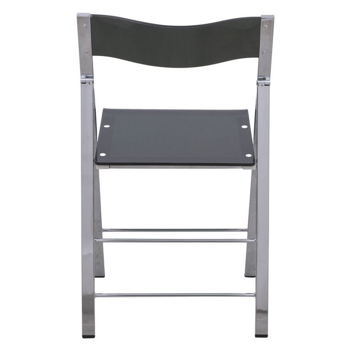 LeisureMod Menno Modern Acrylic Folding Chair Transparent Black Back View.