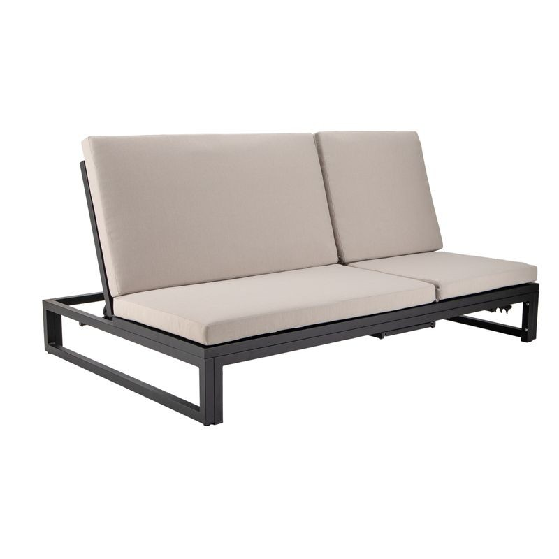 LeisureMod Chelsea Convertible Lounge Reclining Double Chaise with Cushions Beige
