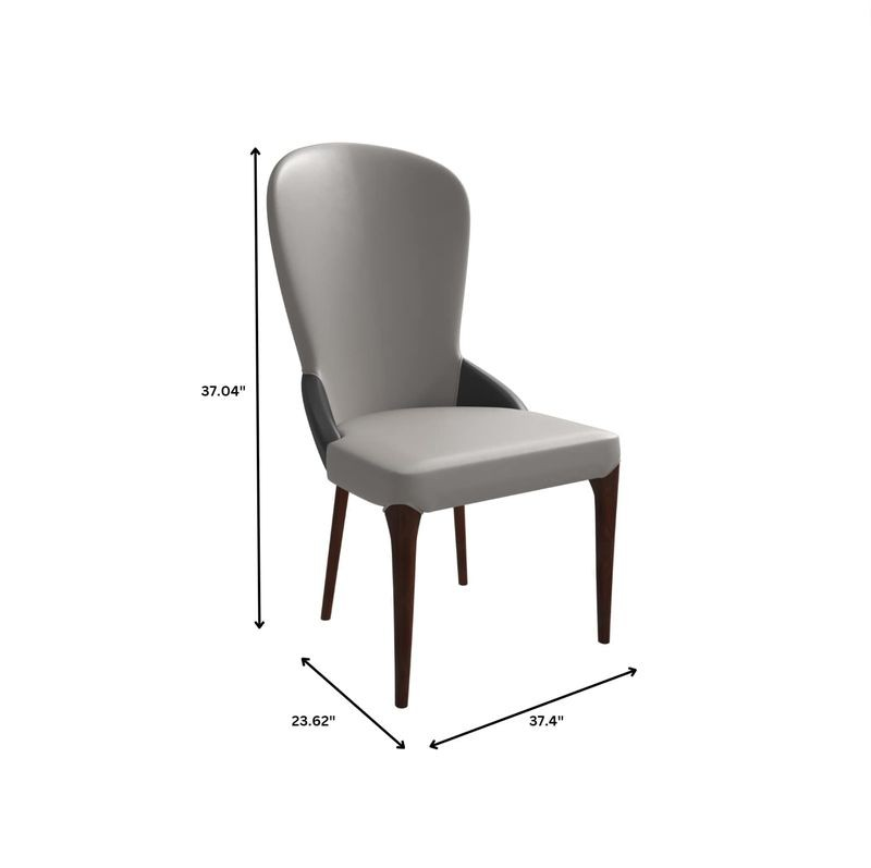Gray chair with dimensions marked on a white background.