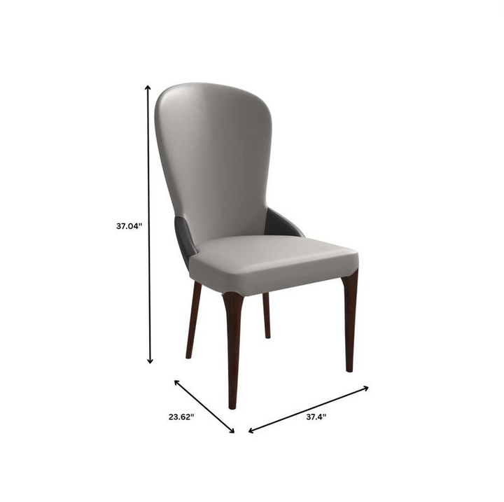 Gray chair with dimensions marked on a white background.