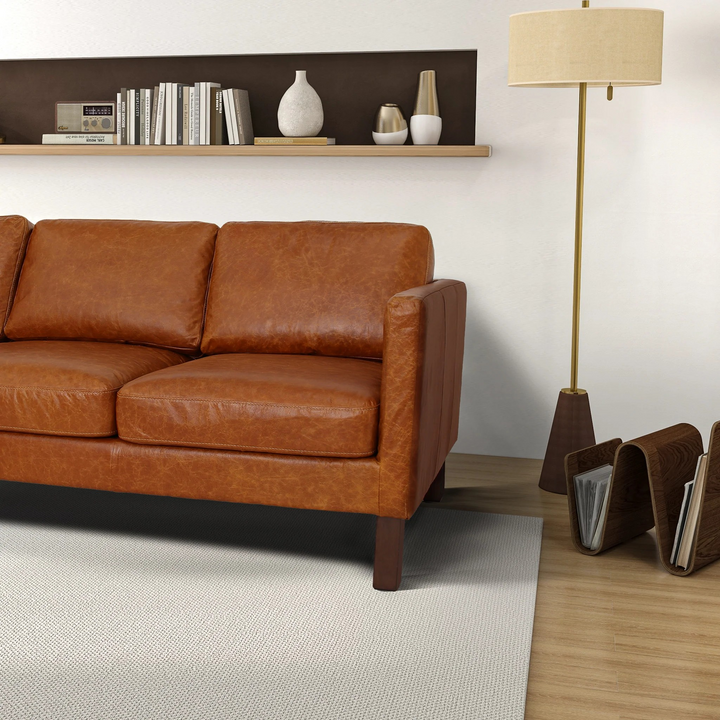 Memphis Waxy Cognac Leather Sofa Closeup.