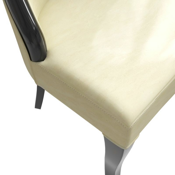 LeisureMod Novara Collection Modern Wooden Dining Chair in Light Cream Closeup.