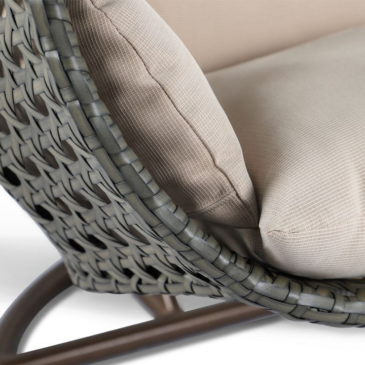 LeisureMod Beige Wicker Hanging 2 person Egg Swing Chair Beige Closeup.