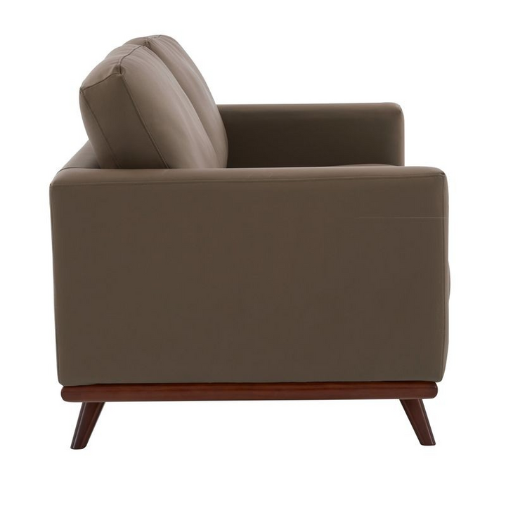 LeisureMod Chester Modern Faux Leather Loveseat in Taupe Leather Side View.