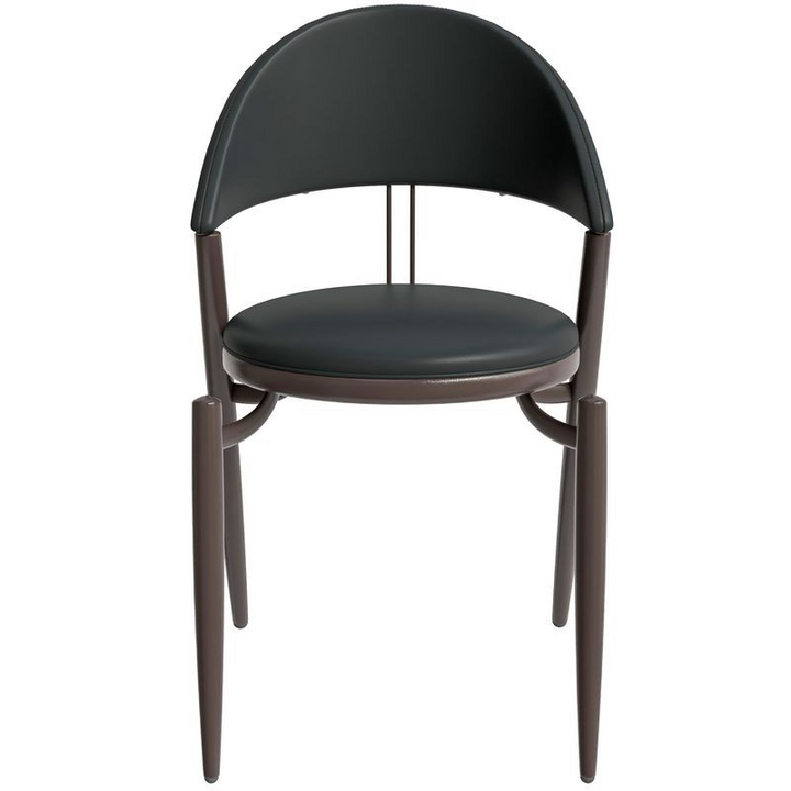 Black chair with wooden legs on a white background.