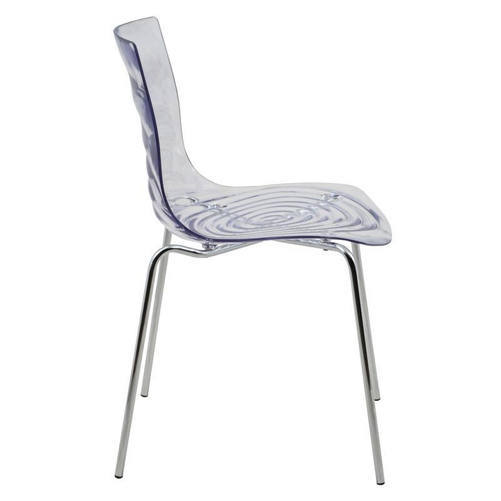 LeisureMod Astor Water Ripple Design Dining Chair Clear Side View.