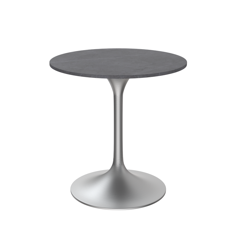 LeisureMod Verve Collection 27 Round Dining Table, Brushed Chrome Base with Sintered Stone Grey Top