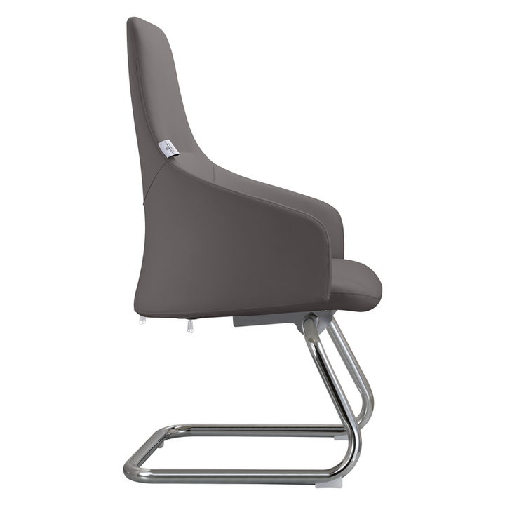 LeisureMod Celeste Series Guest Office Chair in Grey Leather Side View.