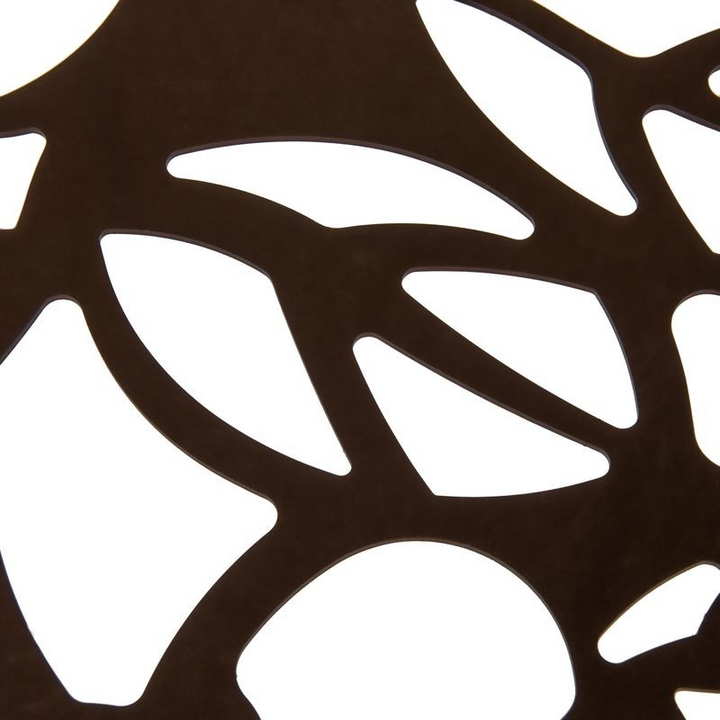 LeisureMod Devon Tree Design Glass Top Aluminum Base Indoor Outdoor Bistro Dining Table Brown Closeup.