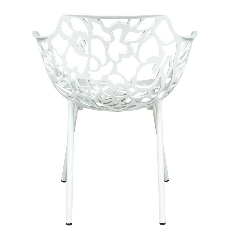 White chair with a modern, lattice-like design on a white background.