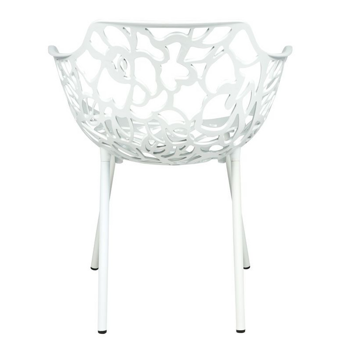 White chair with a modern, lattice-like design on a white background.