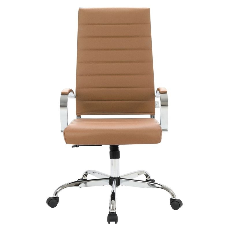 LeisureMod Benmar High-Back Leather Office Chair Brown Front View.