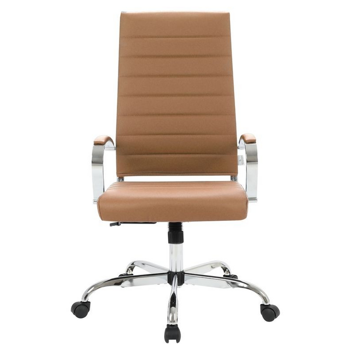LeisureMod Benmar High-Back Leather Office Chair Brown Front View.