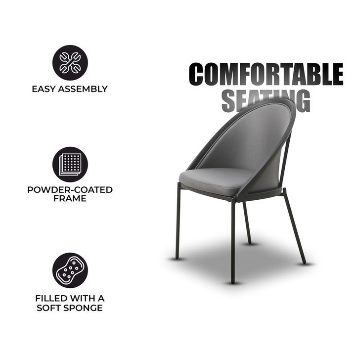 Gray chair with features listed on a white background.