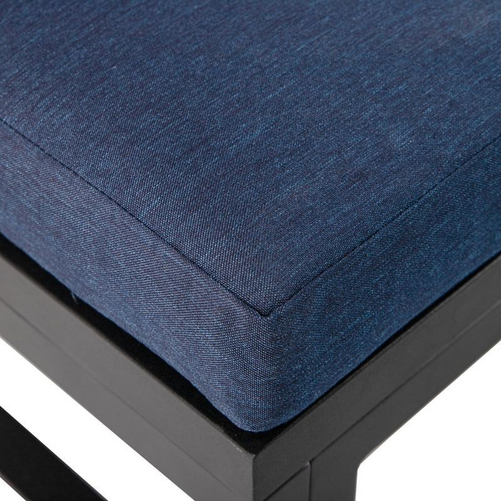 LeisureMod Chelsea Convertible Lounge Reclining Double Chaise with Cushions Blue Closeup.