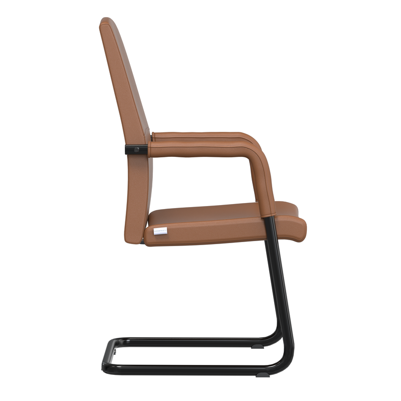 LeisureMod Evander Office Guest Chair in Dark Brown Leather Side View.