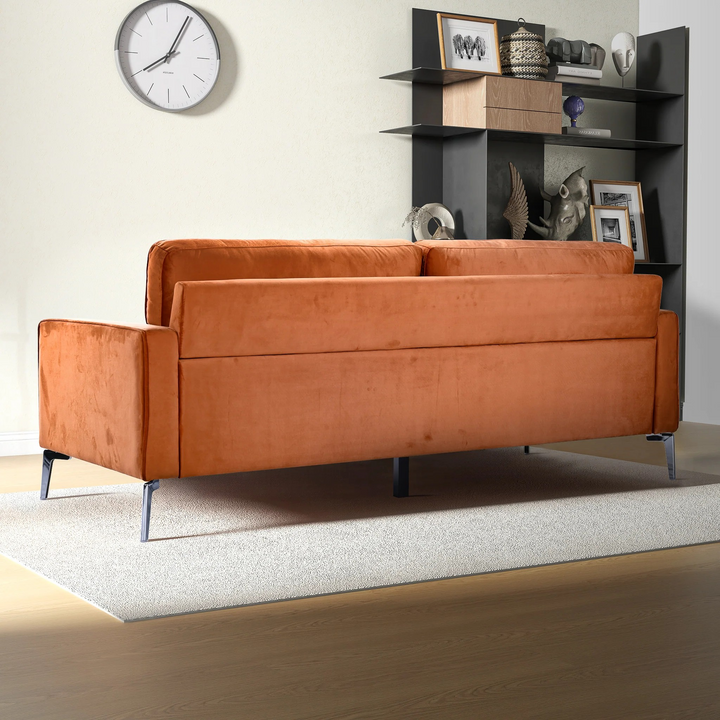 Axten Orange Velvet Sofa Back View.