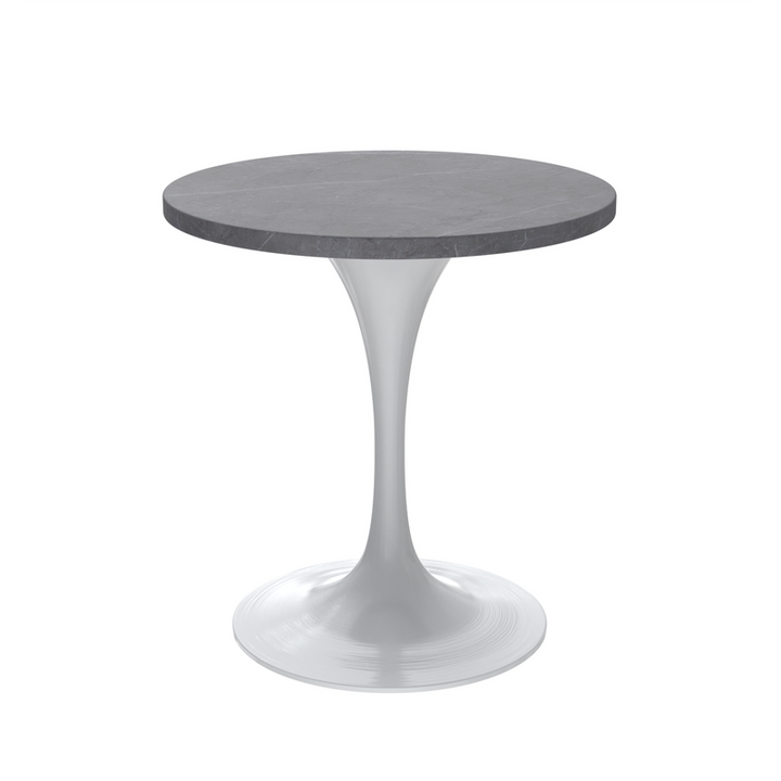 LeisureMod Verve Collection 27 Round Dining Table, White Base with Sintered Stone Grey Top