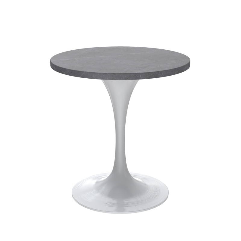 LeisureMod Verve Collection 27 Round Dining Table, White Base with Sintered Stone Grey Top