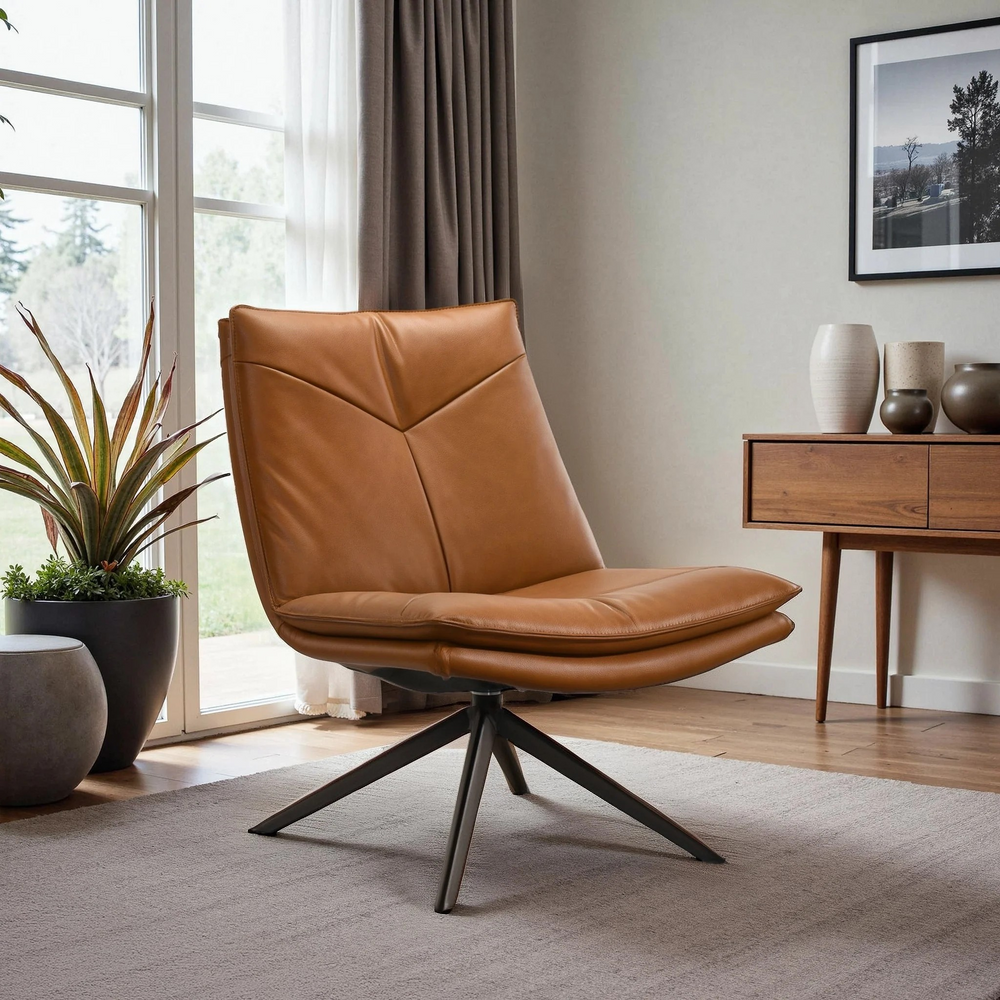Oakland Cognac Vegan Leather Swivel Chair Photo.