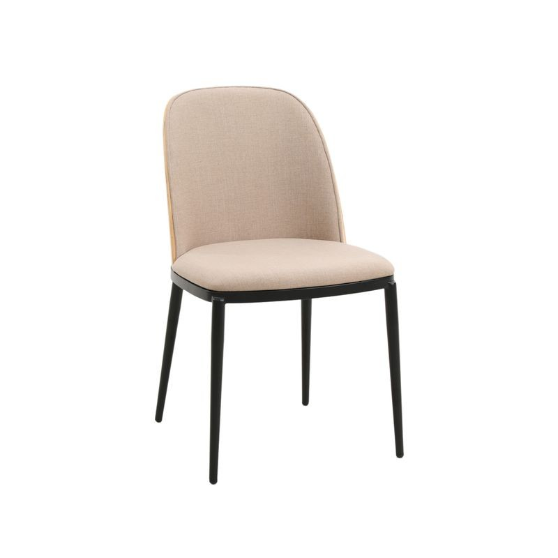 LeisureMod Tule Mid-Century Modern Dining Side Chair with Velvet Seat and Powder-Coated Natural Wood/Brown