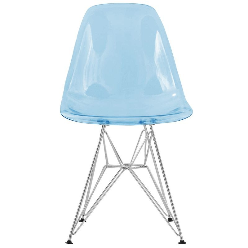 LeisureMod Cresco Molded Eiffel Side Chair Transparent Blue Front View.