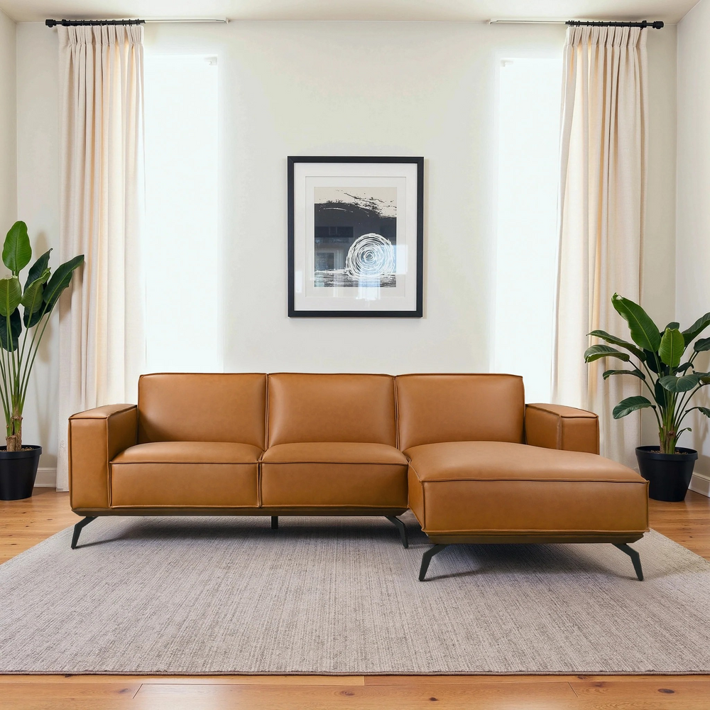 Brenham Easy Clean Modern Right Sectional Sofa and Chaise Front View.