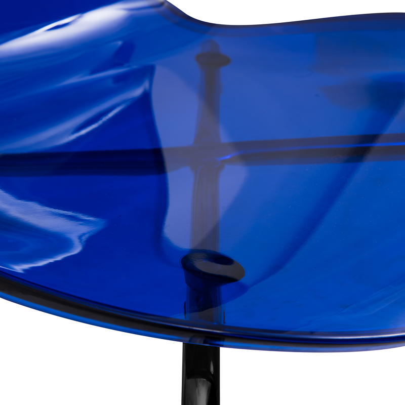 LeisureMod Modern Oyster Transparent Side Chair in Black Base set of 2 Blue Closeup.