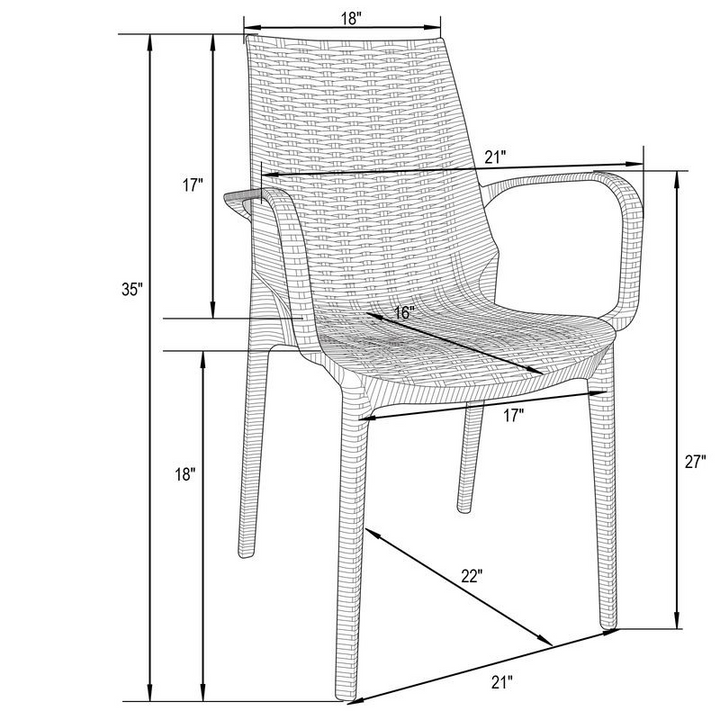 LeisureMod Kent Outdoor Patio Plastic Dining Armchair, Set of 2 White Dimensions.