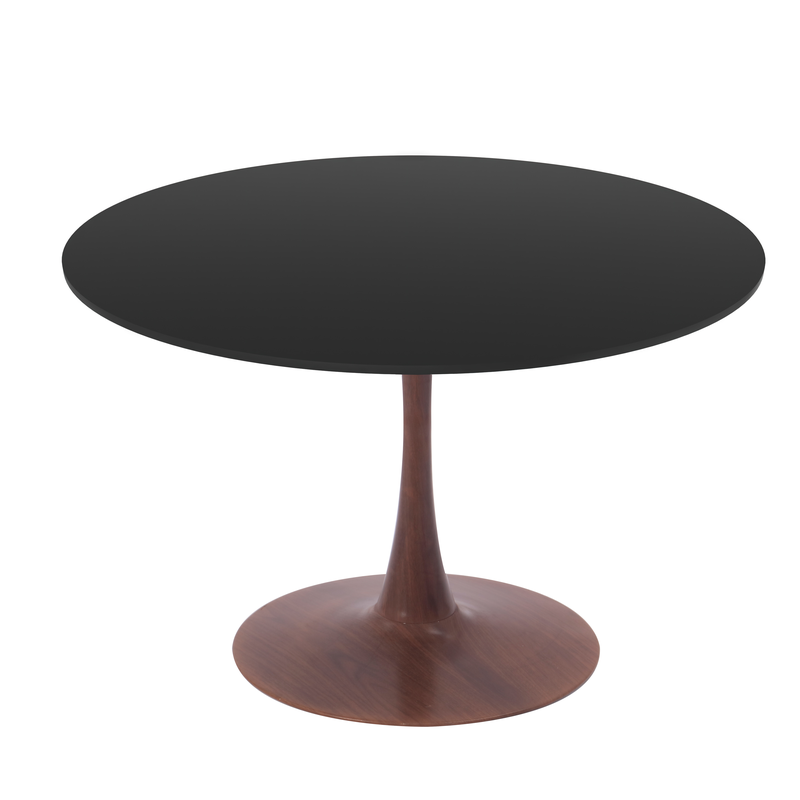LeisureMod Bristol 40" Round Dining Table Wood Transfer Walnut Base with MDF Black Top