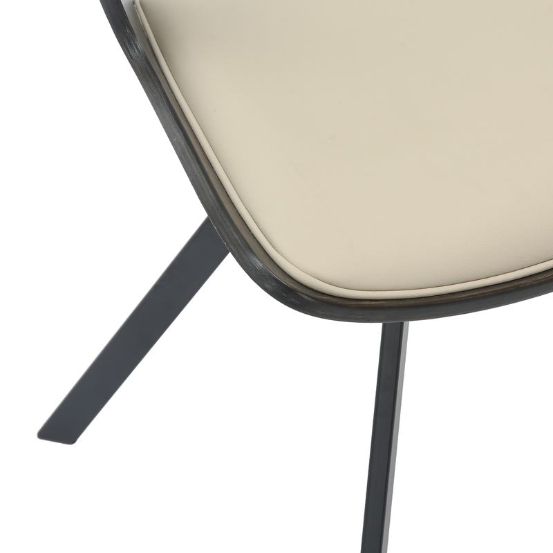 LeisureMod Wooden Dining Chair Modern Style Nymia Collection Walnut Glazed Color in Light Taupe Closeup.