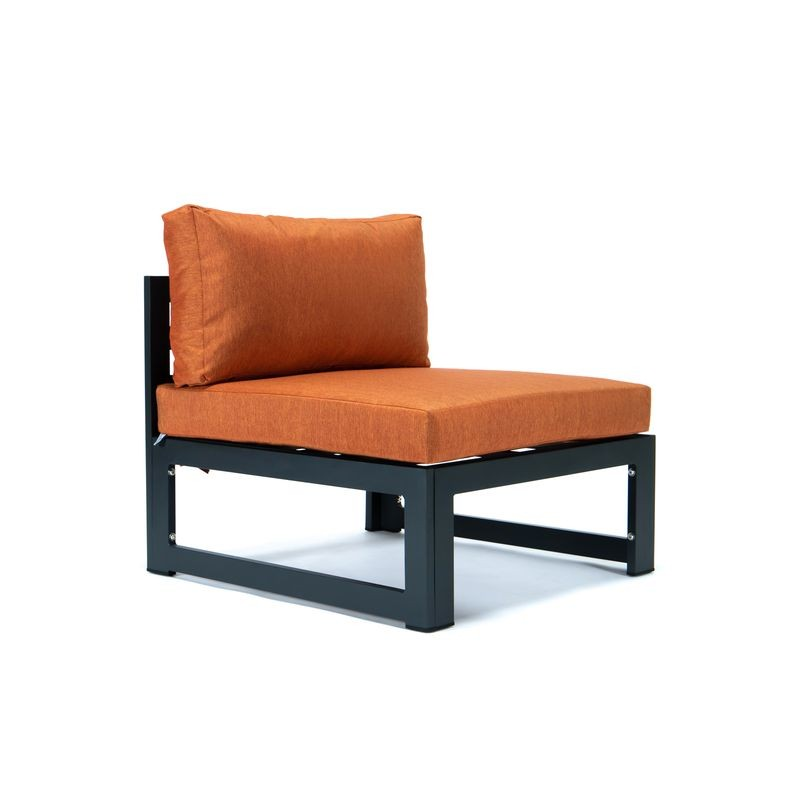 LeisureMod Chelsea 4-Piece Middle Patio Chairs Black Aluminum with Cushions Orange Chair Photo.