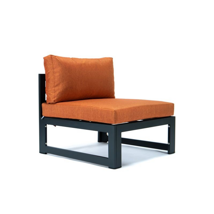 LeisureMod Chelsea 4-Piece Middle Patio Chairs Black Aluminum with Cushions Orange Chair Photo.