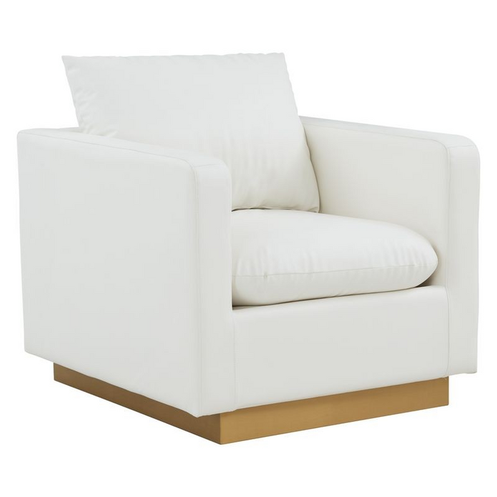 LeisureMod Nervo Faux Leather Accent Armchair with Gold Frame White