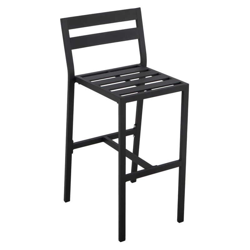 LeisureMod Chelsea Collection Modern Aluminum Outdoor Bar Chair in Black with Light Grey Cushions without Cushion.