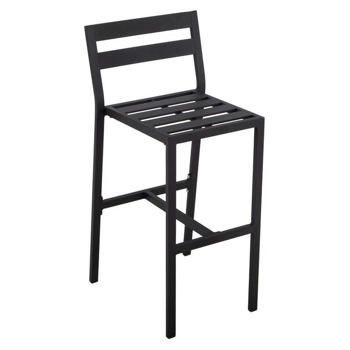 LeisureMod Chelsea Collection Modern Aluminum Outdoor Bar Chair in Black with Light Grey Cushions without Cushion.