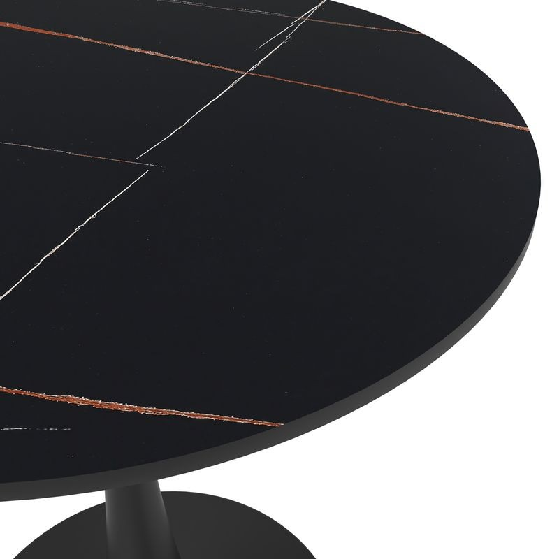 Leisuremod Bristol 27 Round Dining Table Black Base with Black Sintered Stone Top Closeup.