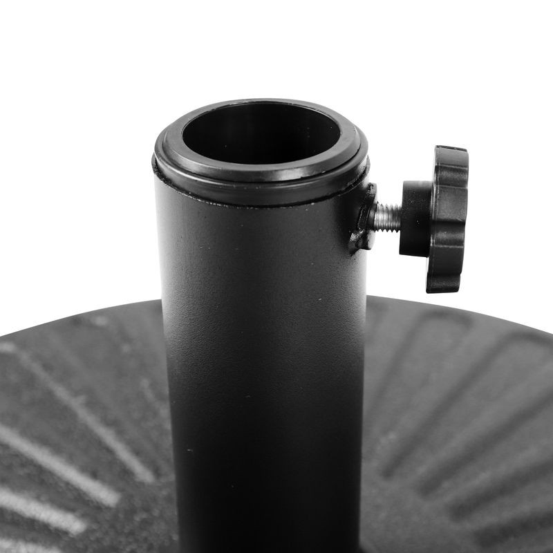 LeisureMod Bovilar Modern Outdoor Patio 20" Round Fillable Free Standing Umbrella Base Black Zoomed In.