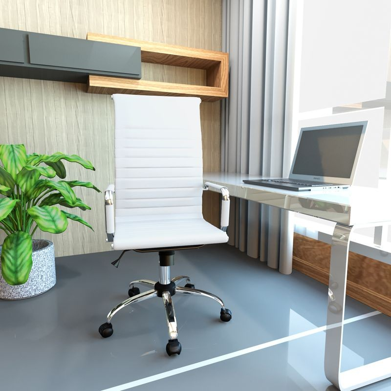 LeisureMod Harris High-Back Office Chair with Swivel White with Background.