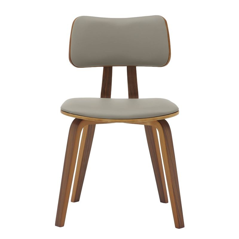 Modern Wooden Dining Chair with Walnut Color Frame in Light Grey in the Clivo Collection Front View.