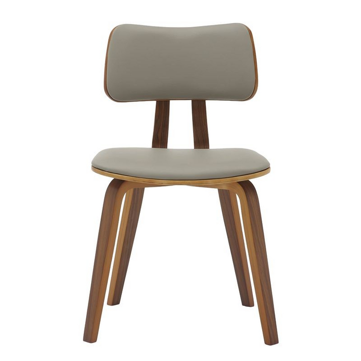 Modern Wooden Dining Chair with Walnut Color Frame in Light Grey in the Clivo Collection Front View.