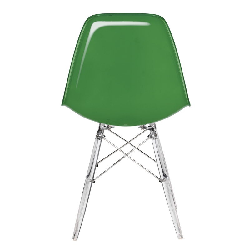 LeisureMod Dover Molded Side Chair with Acrylic Base in White Green Back View.